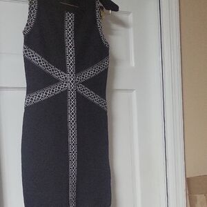 bebe Black Mini Dress with White Geometric Trim
